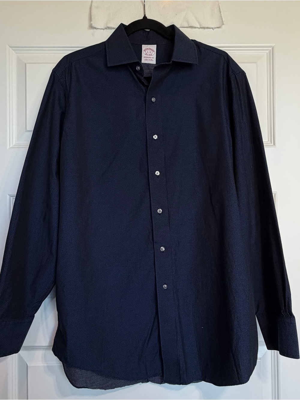 Brooks Brothers Madison Fit Men’s 16-34 Navy White Dot 100% Cotton 1119